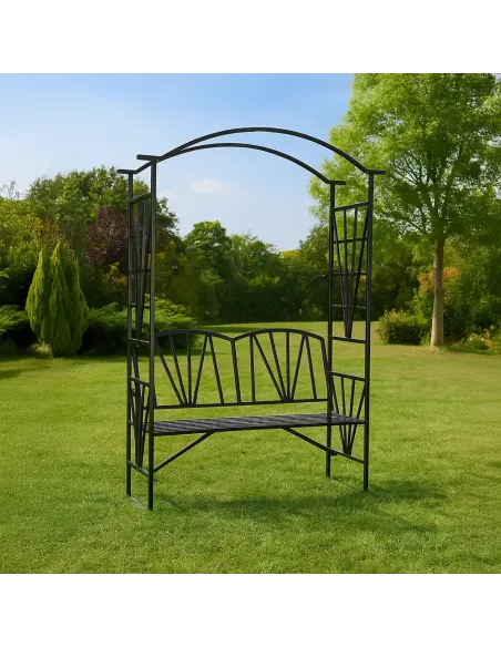 Bancă de grădină HAIFA, cu pergolă, 114x42x210 cm, Metal | MobilaOK