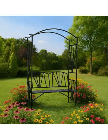 Bancă de grădină HAIFA, cu pergolă, 114x42x210 cm, Metal | MobilaOK