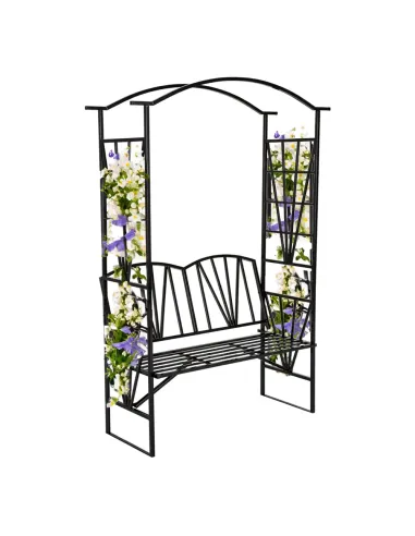 Bancă de grădină HAIFA, cu pergolă, 114x42x210 cm, Metal | MobilaOK