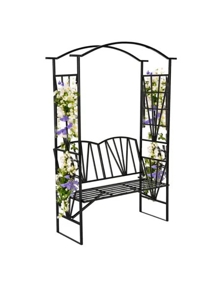 Bancă de grădină HAIFA, cu pergolă, 114x42x210 cm, Metal | MobilaOK