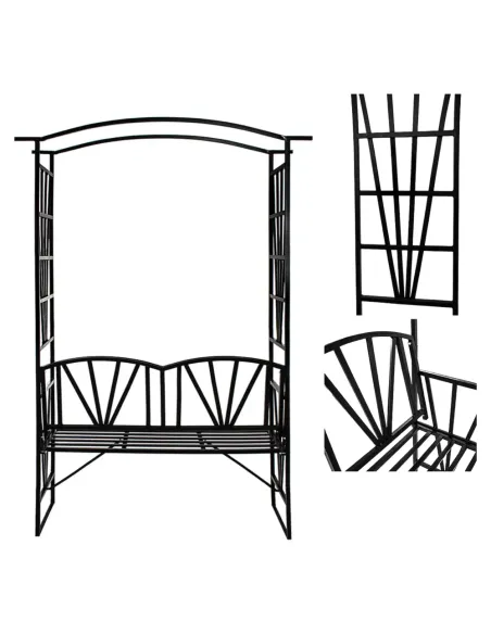 Bancă de grădină HAIFA, cu pergolă, 114x42x210 cm, Metal | MobilaOK