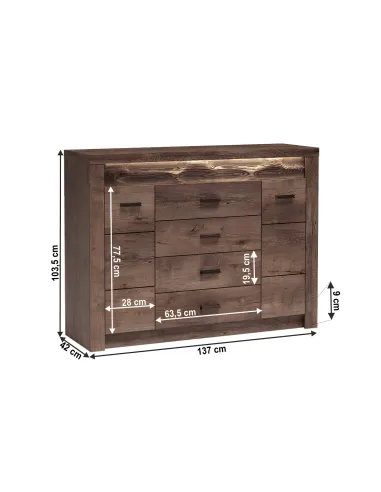Comodă INFINITY I-07 dormitor 137x103.5x42 cm PAL melaminat frasin închis | MobilaOK