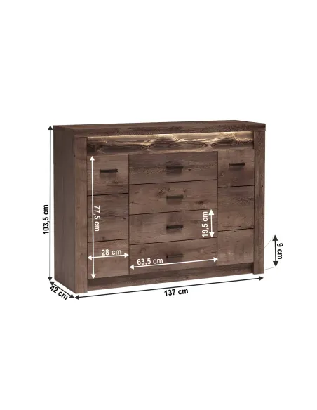 Comodă INFINITY I-07 dormitor 137x103.5x42 cm PAL melaminat frasin închis | MobilaOK