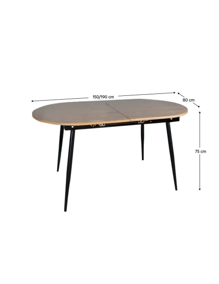 Masă Dining TAMERON, extensibilă living/dining, 150-190x75 cm, PAL stejar, cadru metal | MobilaOK