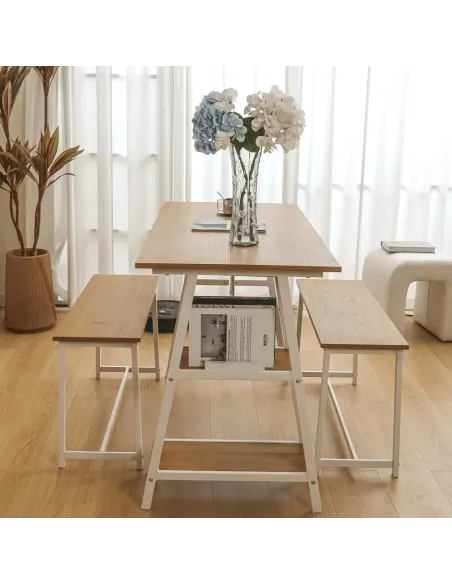 Set Dining ZAFAR, living/bucătărie, 120x60x75 cm, MDF laminat/metal | MobilaOK