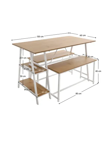 Set Dining ZAFAR, living/bucătărie, 120x60x75 cm, MDF laminat/metal | MobilaOK