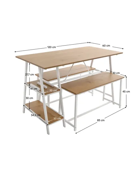 Set Dining ZAFAR, living/bucătărie, 120x60x75 cm, MDF laminat/metal | MobilaOK