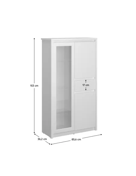 Vitrină ERODIN, living/hol/birou, 85.6x36.2x153 cm, PAL melaminat | MobilaOK