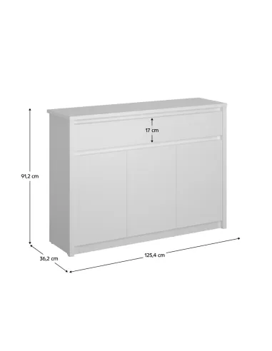 Comodă 3D2S, albă, pentru dormitor/hol, 125.4x36.2x91.2 cm, PAL melaminat | MobilaOK