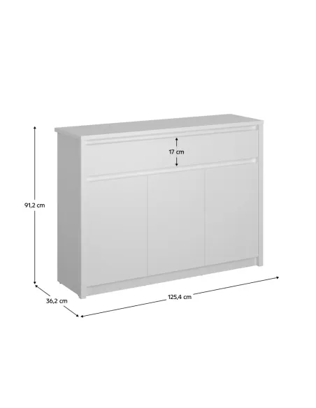 Comodă 3D2S, albă, pentru dormitor/hol, 125.4x36.2x91.2 cm, PAL melaminat | MobilaOK