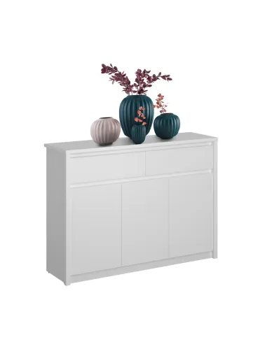 Comodă 3D2S, albă, pentru dormitor/hol, 125.4x36.2x91.2 cm, PAL melaminat | MobilaOK