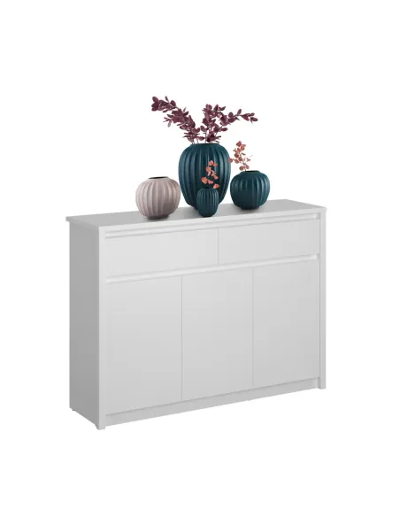 Comodă 3D2S, albă, pentru dormitor/hol, 125.4x36.2x91.2 cm, PAL melaminat | MobilaOK