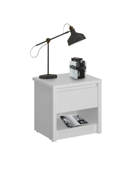 Noptieră ERODIN, albă, pentru dormitor, 46.4x36.2x45.6 cm, PAL melaminat | MobilaOK