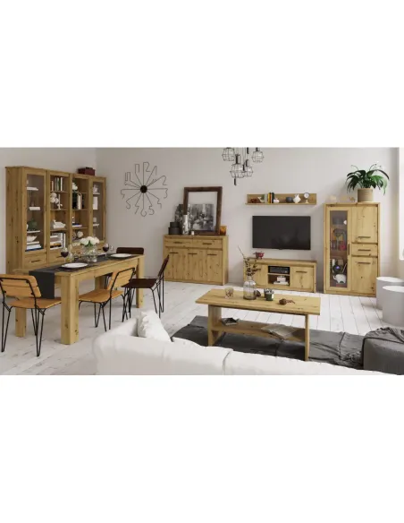Vitrină AIRON, living/hol/birou, 55.6x210.6x36.2 cm, PAL melaminat stejar Artisan | MobilaOK