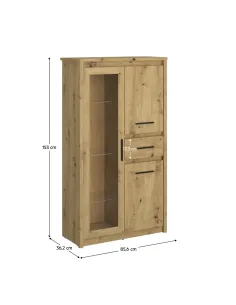 Vitrină AIRON, living/hol/birou, 85.6x36.2x153 cm, PAL stejar Artisan | MobilaOK 2