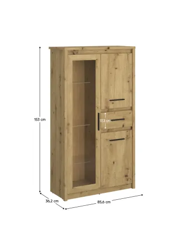 Vitrină AIRON, living/hol/birou, 85.6x36.2x153 cm, PAL stejar Artisan | MobilaOK