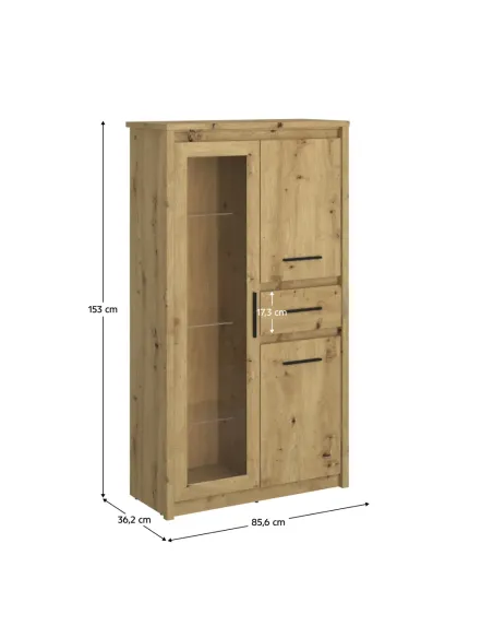 Vitrină AIRON, living/hol/birou, 85.6x36.2x153 cm, PAL stejar Artisan | MobilaOK