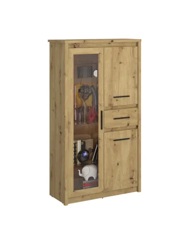 Vitrină AIRON, living/hol/birou, 85.6x36.2x153 cm, PAL stejar Artisan | MobilaOK