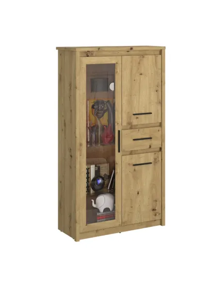 Vitrină AIRON, living/hol/birou, 85.6x36.2x153 cm, PAL stejar Artisan | MobilaOK
