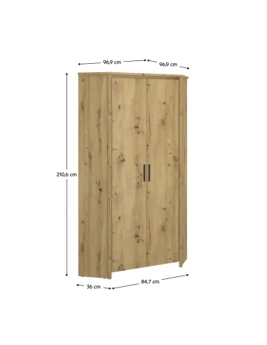 Dulap de colț AIRON, dormitor, 84.7x36x210.6 cm, PAL melaminat stejar Artisan | MobilaOK