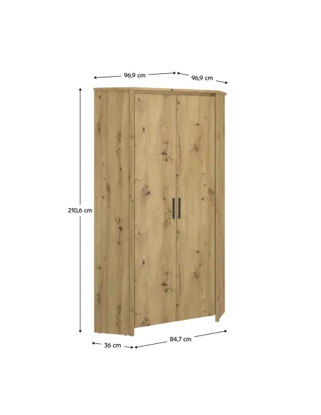 Dulap de colț AIRON, dormitor, 84.7x36x210.6 cm, PAL melaminat stejar Artisan | MobilaOK