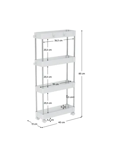 Etajeră ALIOL TIP 2 pentru bucătărie/baie, 40x13x85 cm, Plastic/Oțel | MobilaOK