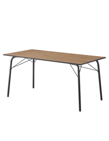 Masă NALAK, sufragerie, 160x80x75 cm, MDF stejar artisan și metal | MobilaOK