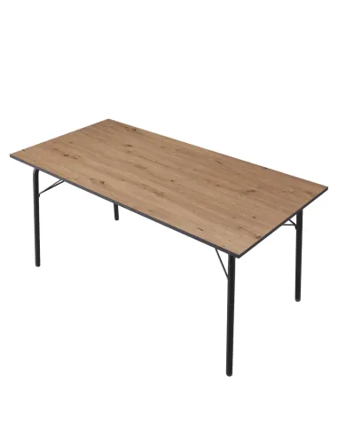 Masă NALAK, sufragerie, 160x80x75 cm, MDF stejar artisan și metal | MobilaOK