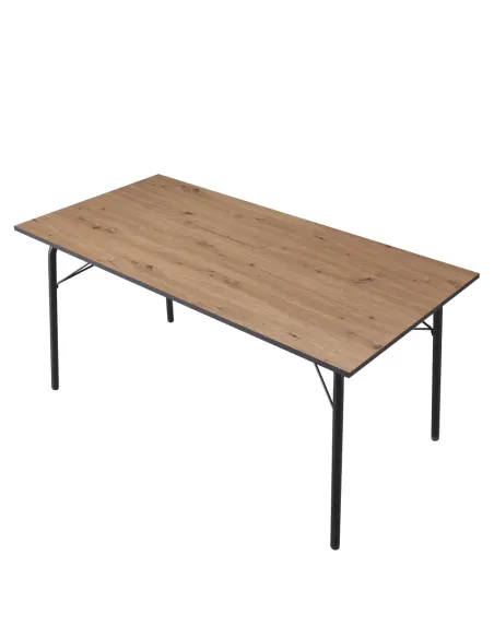 Masă NALAK, sufragerie, 160x80x75 cm, MDF stejar artisan și metal | MobilaOK
