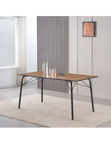 Masă NALAK, sufragerie, 160x80x75 cm, MDF stejar artisan și metal | MobilaOK
