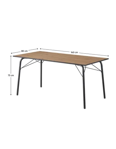 Masă NALAK, sufragerie, 160x80x75 cm, MDF stejar artisan și metal | MobilaOK