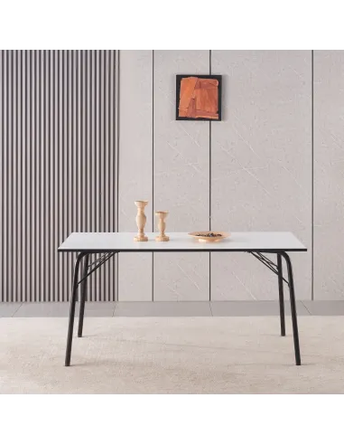 Masă dining NALAK, sufragerie, 160x80x75 cm, PAL/Metal | MobilaOK