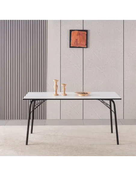 Masă dining NALAK, sufragerie, 160x80x75 cm, PAL/Metal | MobilaOK