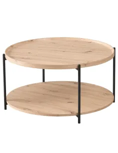 Măsuță de cafea LAPIS living, rotundă Ø80x40cm, MDF stejar artisan și metal negru | MobilaOK