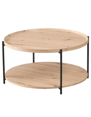 Măsuță de cafea LAPIS living, rotundă Ø80x40cm, MDF stejar artisan și metal negru | MobilaOK