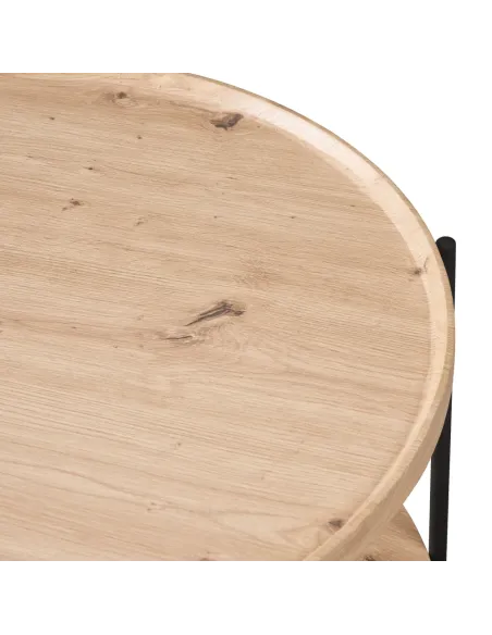 Măsuță de cafea LAPIS living, rotundă Ø80x40cm, MDF stejar artisan și metal negru | MobilaOK
