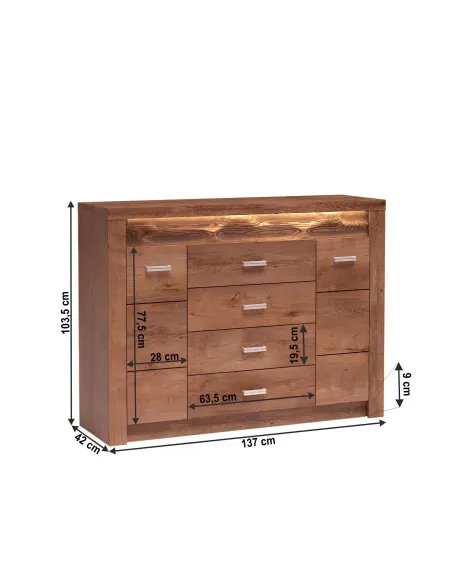 Comodă INFINITY I-07 dormitor 137x103.5x42 cm PAL melaminat frasin deschis | MobilaOK