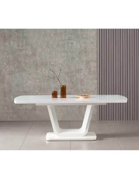 Masă dining extensibilă OLAV, living/bucătărie, 160-200x90 cm, MDF/sticlă temperată | MobilaOK
