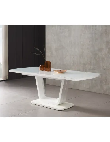 Masă dining extensibilă OLAV, living/bucătărie, 160-200x90 cm, MDF/sticlă temperată | MobilaOK