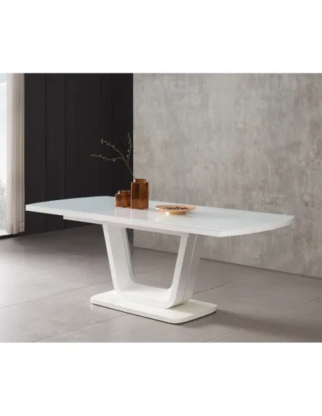 Masă dining extensibilă OLAV, living/bucătărie, 160-200x90 cm, MDF/sticlă temperată | MobilaOK