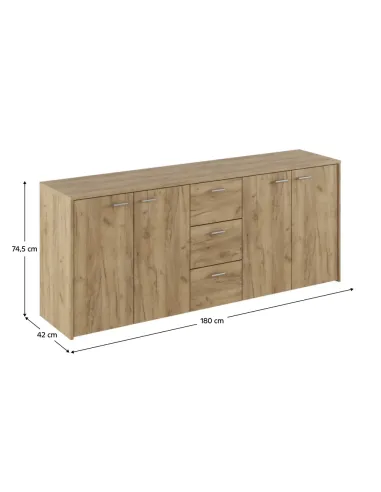 Comodă HUGOS 180, dormitor/living, 180x42x74.5 cm, PAL melaminat stejar artisan | MobilaOK
