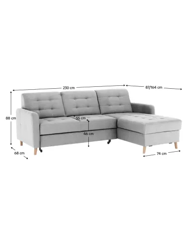 Colțar Extensibil VISBY, living, 230x87/164x88 cm, PAL, Ţesătură | MobilaOK