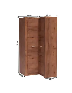 Dulap de colț INFINITY I-14 pentru dormitor/hol, 90/106x192x58/42 cm, PAL melaminat frasin deschis | MobilaOK 2