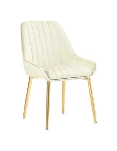 Scaun PERLIA dining, 56x62x89 cm, catifea bej/metal auriu | MobilaOK