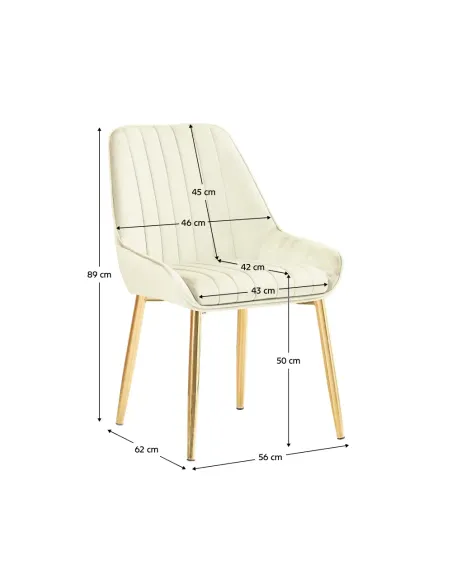 Scaun PERLIA dining, 56x62x89 cm, catifea bej/metal auriu | MobilaOK