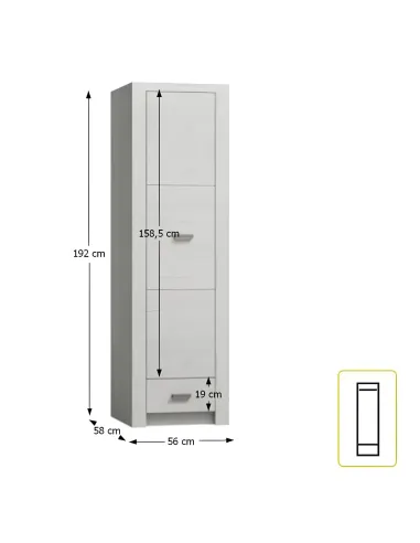 Dulap INFINITY I-02 pentru dormitor/hol, 56x192x58 cm, PAL melaminat frasin alb | MobilaOK