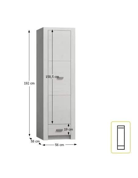 Dulap INFINITY I-02 pentru dormitor/hol, 56x192x58 cm, PAL melaminat frasin alb | MobilaOK