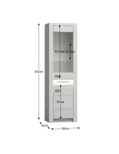 Vitrină INFINITY I-04 pentru dormitor/hol, 56x192x42 cm, PAL melaminat frasin alb | MobilaOK 2