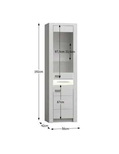 Vitrină INFINITY I-04 pentru dormitor/hol, 56x192x42 cm, PAL melaminat frasin alb | MobilaOK