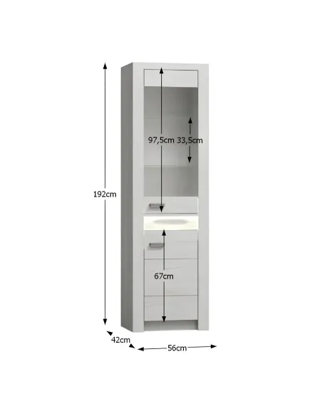 Vitrină INFINITY I-04 pentru dormitor/hol, 56x192x42 cm, PAL melaminat frasin alb | MobilaOK